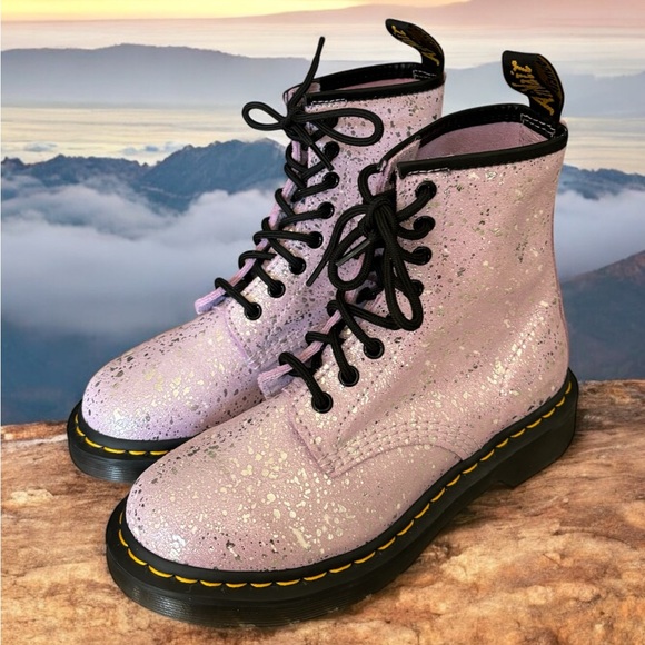 Dr. Martens Purple Glitter Combat Boots. NWOB Girls Size 5. - Picture 1 of 8